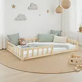 Produktbild: Kinderbett 120x200 Mädchen Junge Rausfallschutz Bodenbett Holz Natur Homestyle4u
