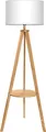 Produktbild: Tomons Stehlampe Stativ aus Holz, Stehleuchte mit Ablage und E27 8W Glühbirne, Weißer Lampenschirm aus Stoff, Skandinavischer Stil, für Wohnzimmer, Schlafzimmer, mit Ablage und Leuchtmittel
