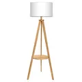 Produktbild: tomons Stehlampe Stativ aus Holz, Stehleuchte mit Ablage und E27 8W Glühbirne, Weißer Lampenschirm aus Stoff, Skandinavischer Stil, für Wohnzimmer, Schlafzimmer