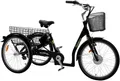 Produktbild: SachsenRAD E-Bike Lastenrad T3A mit Alarmanlage, 7 Gang Shimano Shimano 7-Gang-Kettenschaltung Schaltwerk, Kettenschaltung, Frontmotor, 470 Wh, (LED-Frontlicht, Alarmrücklicht mit Bremslicht, Ledersattel, 3-Räder), Lastenkorb, Lenkerkorb, LCD-Steuer- display, Fahrmodus Pedelec