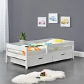 Produktbild: [en.casa] Kinderbett Borgarnes mit Rausfallschutz und Schubladen 90x200 cm Jugendbett mit Schutzgitter bis 100 kg mit Lattenrost Kiefernholz Holz Weiß