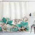 Produktbild: ABAKUHAUS Türkis Duschvorhang, Retro Hibiscus Kunst, Stoffliches Gewebe Badezimmerdekorationsset mit Haken, 175 x 200 cm, Beige Teal