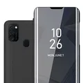 Produktbild: Cadorabo Hülle kompatibel mit Samsung Galaxy M21 / M30s in TURMALIN SCHWARZ - Clear View Spiegel Schutzhülle mit Standfunktion 360 Grad Schutz
