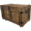 Produktbild: Rustikale Holztruhe auf Rädern 80x47x45 cm. Holztruhe mit Metallelementen - Braun