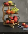 Produktbild: Wiedone Obstkorb Etagere auf 3 Etagen aus Holz, Obstschale, Design Obst Etagere Küche, Brotkorb und Servierkorb für die stilvolle Aufbewahrung auf der Arbeitsplatte, Obst Aufbewahrung, Farbe schwarz
