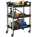 Produktbild: Werkstatt-Rollwagen mit 3 Etagen, Klappbar Werkzeugwagen mit Griff Schwarz