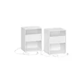 Produktbild: VASAGLE Nachttisch 2er Set mit Ladefunktion und Schublade mattweiß LET776W01