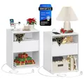 Produktbild: VASAGLE Nachttisch 2er Set, Toolless-Technologie, superschnelle werkzeuglose Montage, Beistelltisch mit Ladefunktion, Nachtschrank mit Schublade, Schlafzimmer, mattweiß LET776W01