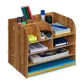 Produktbild: Relaxdays Schreibtisch Organizer mit Dokumentenablage, 10 Fächer, HBT: 27,5 x 32,5 x 25 cm, Büroorganizer, dunkelbraun