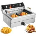 Produktbild: VEVOR kommerzielle Fritteuse, 2250 W elektrische Fritteuse mit Korb, Großes Fassungsvermögen 20 L Countertop Oil Fryer, Edelstahl, Temperaturrege... - Silber