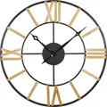 Produktbild: BELIANI Wanduhr Schwarz / Gold ø 80 cm Home Decor Römische Ziffern Rund Modernes Design