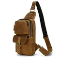 Produktbild: Herren Echtes Leder Brusttasche Umhängetasche Sport Outdoor Messenger Bag Wan...