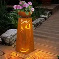 Produktbild: Haushalt International Dekosäule Pflanzenschale Blumenschale Gartendeko Außenlampe Pflanzsäule mit Weihnachtsmotiv, Metall Rost, Akku enthalten Timer, 1x LED warmweiß, H 59 cm