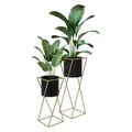 Produktbild: ML-Design Blumenständer 2er Set, Schwarz-Gold, 21x21x51/24x24x70,5 cm, Stahl, Blumentopfständer mit Übertopf, Metall Pflanzenständer, Blumentopfhalter 2-TLG, Pflanztopf Deko Blumensäule Blumenhocker