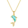 Produktbild: Caimeytie Halskette mit grünem Delphin-Anhänger für Frauen und Mädchen mit vergoldeter Edelstahlkette