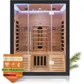 Produktbild: Infrarotkabine Helsinki 150 Dual Technologie, Led - Infrarotsauna 150x150 Cm - 1 Bank, 2 Liegen Für 3 Personen - Wärmekabine Schwarz Black - Artsauna