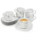 Produktbild: SÄNGER | Tassen Set mit Untertasse Bilgola Marmor 12 tlg, Kaffeetassen 6 Personen, Porzellan Kaffeeservice Kaffeetasse mit Untertasse, mit elegantem Marmor-Design 175 ml | PREMIUM COLLECTION