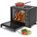 Produktbild: TurboTronic Minibackofen - EV35TS - mit Umluft und Drehspieß + 2 Kochplatten 35 Liter, Schwarz, inkl. Backblech, 3200W Mini Tisch Backofen Camping...