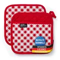 Produktbild: LauterSchutz® 1 Paar Topflappen - extra weiche, waschbare & recyclete Baumwolle mit Grifftasche für die Hände [Hitzebeständig bis 250°C] Topfhandschuhe zum Kochen & Backen (Rot)