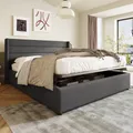 Produktbild: Flieks Polsterbett 180x200cm, Boxspringbett Doppelbett mit Stauraum und Lattenrost, Hydraulisches Stauraumbett Jugendbett Funktionsbett, Leinen, Grau