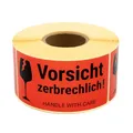 Produktbild: MD Labels Vorsicht zerbrechlich Aufkleber 100x50mm- 500 Stück- Versandaufkleber mit Aufdruck Vorsicht Glas & Handle with Care – Umzugsaufkleber für Pakete, Kartons, Transport & Lagerung