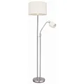 Produktbild: Stehleuchte Wohnzimmer sandfarben Deckenfluter mit Leselampe Stehlampe Stoffschirm Zugschalter, Leseleuchte mit Kippschalter, nickel matt, 1x E27 1x E14, DxH 40 x 175 cm
