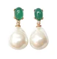Produktbild: Ohr-Stecker Stein smaragd-grün Barockglas-Perle weiß Sterling-Silber vergoldet Rot-Vergoldung 18 Karat Perlen-Ohrringe klassisch Handarbeit Italien