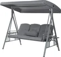 Produktbild: HOME DELUXE - Hollywoodschaukel DESCANSO Grau - 3-Sitzer, B/H/L 115cm x 195cm x 198cm, inkl. Getränkehalter, Sitz- und Rückenkissen I Gartenliege Gartenlounge Schaukelliege