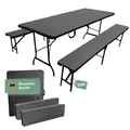 Produktbild: Lemodo Sitzgruppe bestehend aus Tisch und 2 Bänke Bierzeltgarnitur klappbar, 3-teilige Biertischgarnitur, einfach zu transportierende Bierbankgarnitur, Gartengarnitur