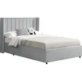 Produktbild: Juskys Polsterbett Savona 140x200 cm - Bett mit Stauraum, Lattenrost, Samt-Bezug - Bettgestell aus Holz, bis 250 kg, großes Kopfteil - Hellgrau - Hellgrau