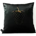 Produktbild: Casa Padrino Luxus Deko Kissen Strawberry mit Bling Bling Glitzersteinen Schwarz / Gold 45 x 45 cm - Feinster Samtstoff - Luxus Deko Accessoires