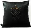 Produktbild: Casa Padrino Dekokissen Luxus Deko Kissen Strawberry mit Bling Bling Glitzersteinen Schwarz / Gold 45 x 45 cm - Feinster Samtstoff - Luxus Deko Accessoires