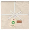 Produktbild: DIKOS® Babydecke mit Bordüre (Naturbeige) – gestrickt aus weicher 100% Bio-Baumwolle (GOTS & Oeko-TEX) – atmungsaktive Kuscheldecke für Neugeborene Jungen & Mädchen – schöne Geschenkidee zur Geburt