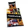 Produktbild: Herding Young Collection Bettwäsche-Set, Feuerwehr-Wendemotiv, Mit leichtläufigem Reißverschluss, Bettbezug 140 x 200 cm, Kopfkissenbezug 70 x 90 cm, Baumwolle/Renforcé, Schwarz