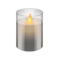 Produktbild: Goobay 60370 LED Echtwachskerze im Glas / 10cm hoch / Flammenlose Kerzen mit beweglicher Flamme / Batteriebetriebene Kerzen / LED Tisch Deko / LED-Kerzen mit Timer, Grau