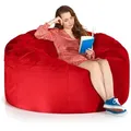 Produktbild: Green Bean Sitzsack Riesen-Sitzsack Jumbo XXL Velours (Riesensitzsack mit Memory-Schaum Flockenfüllung, Made in Germany - in 5 Größen (3ft - 7ft), Hülle abnehmbar mit Reißerschluss rot|schwarz 150 cm x 120 cm x 150 cm