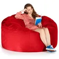 Produktbild: Green Bean Jumbo Max Riesensitzsack mit Memory-Schaum Flockenfüllung – Sitzsack XXL aus flauschigem Velours in 5ft (150x120cm) Rot – Indoor Lounge-Sitzsack waschbar & gemütlich