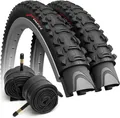 Produktbild: Fincci Fahrradreifen 26 Zoll 1.95 mit 2X Fahrradschlauch 26 Zoll Autoventil Schrader 48 mm - MTB 26.Reifen 50-559 für Mountainbike, E Bike, Hybrid Fahrrad - Falt Fahrradmantel 26