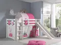 Produktbild: Spielbett Hochbett Kinderbett 90x200 Rutsche Vorhang Prinzessin Weiß Rosa Tunnel