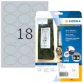 Produktbild: HERMA 4116 Wetterfeste Folienetiketten oval silber, 25 Blatt, 58,4 x 42,3 mm, 18 pro A4 Bogen, 450 Stück, selbstklebend, bedruckbar, glänzend, blanko Klebeetiketten Aufkleber aus Folie