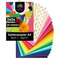 Produktbild: OfficeTree 360 x Seidenpapier A4 in 26 Farben - Seidenpapier Bunt zum Basteln 16 g/qm - Art Tissue Paper - Buntes Seidenpapier Set - Seidenpapier Basteln & DIY & Verpacken