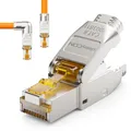 Produktbild: deleyCON 1x CAT 8 Netzwerkstecker 90° Winkel Stecker RJ45 Werkzeuglos Geschirmt 40Gbit/s Netzwerk Stecker für Rohkabel Verlegekabel Steckverbinder RJ45 Ethernet LAN DSL Patchkabel
