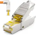 Produktbild: deleyCON 1x CAT 8 Netzwerkstecker 90° Winkel Stecker RJ45 Werkzeuglos Geschirmt 40 Gbit/s Netzwerk Stecker für Starre Verlegekabel Rohkabel Steckverbinder RJ45 Ethernet LAN DSL Patchkabel