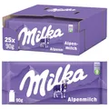 Produktbild: Milka Alpenmilch-Schokolade – klassische Tafelschokolade aus zarter Alpenmilch im Vorratspack – 25 x 90g