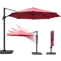 Produktbild: paramondo parapenda Sonnenschirm Ampelschirm aus 230 g/㎡ Polyesterfaser, Rund, Ø 3,5 m, 360° Schwenkbar, Kurbelbedienung, Weinrot, Stahl-Standkreuz und Gestell in Anthrazit, 20.6kg