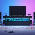Produktbild: Merax TV-Schrank mit Schubladen und offenen Fächern, Lowboard hochglänzend, Fernsehtisch mit LED inkl. APP, TV-Ständer, 160x38x50.5cm, Schwarz - Schwarz