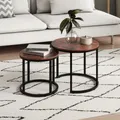 Produktbild: Couchtisch 2er Set mit Metallgestell, Wohnzimmertisch Modern, Rund in Eiche dunkel, für Wohnzimmer