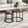 Produktbild: Home Collective Couchtisch 2er Set rund aus Holz, Wohnzimmertisch Modern, Beistelltisch Set 2 in 1 mit Metallgestell für Wohnzimmer Büro Beistelltisch Loft Design Twin | Eiche dunkel