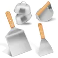 Produktbild: 5-Stück Burger-Set, Grillspachtel Edelstahl, Burger Smasher, Grillwender mit Burger Cover, Pfannenwender Spachtel Mit Holzgriffen für Burgerpresse, Teppanyaki, Barbecue, Steak, Pizza