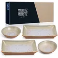 Produktbild: Moritz & Moritz 4-tlg. Sushi Geschirr Set für 2 Personen - Sushi Servierset mit 2x Sushi-Teller und 2x Sushi Dip-Schälchen – Beige-Lila mit Reaktiver Glasur